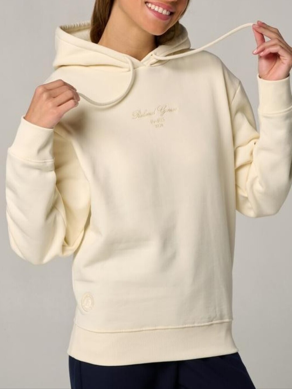 Roland Garros Cream Embroidered Logo Spellout Sporty Chic Hoodie